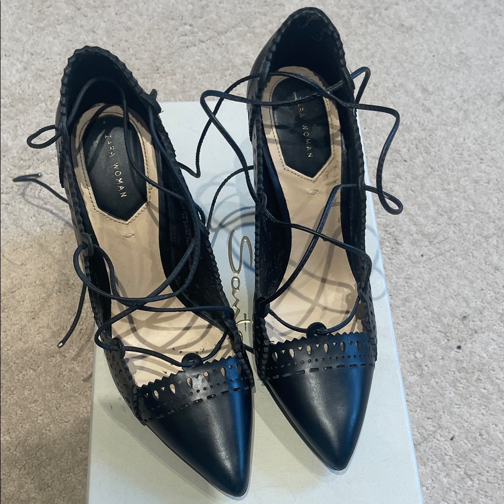 Zara Black Lace-Up Heels